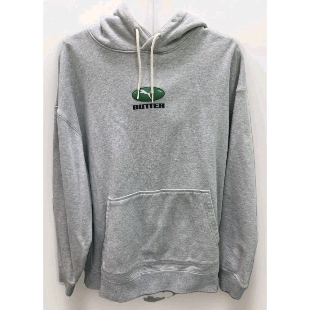 Puma x Butter Goods Hoodie Mens XL Grey Heather Green Jelly Logo Sweatshirt